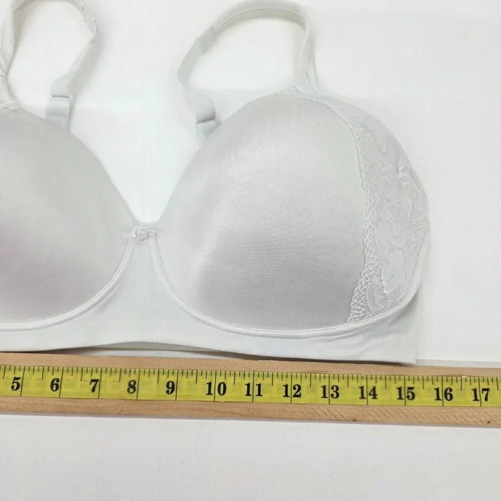 Bali White Full Coverage T-Shirt Bra 38DD Wireless Lined Everyday‎ Comfort Lace